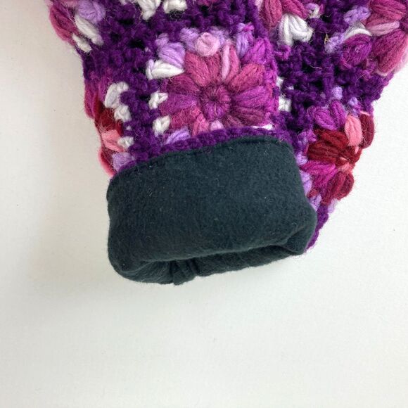 Woolkan Hand Knitted Open Finger Gloves Size S-M Purple Soft Lining - Picture 3 of 4